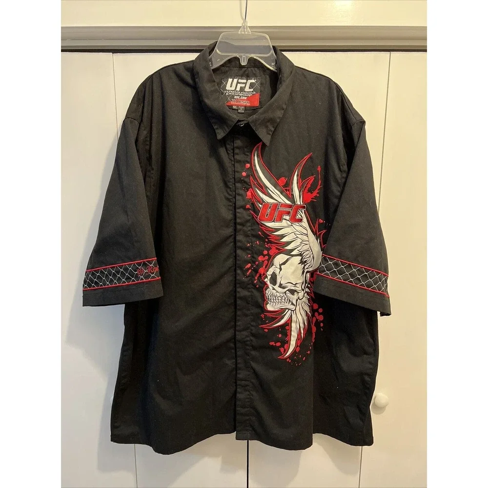 JH Design UFC Shirt Mens 4XL Black Short Sleeve MMA‎ ~ SKULL/TRIBAL DESIGN